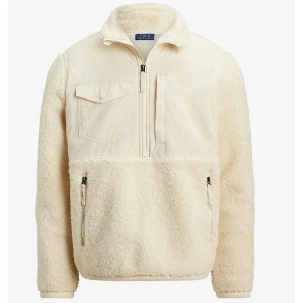 Polo Ralph Lauren Performance Hybrid Sherpa Fleece Pullover Cream Men Medium NWT